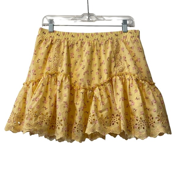 Aeropostale Dresses & Skirts - Aeropostale Cottagecore Yellow Eyelet Mini Skirt Pink Floral Large